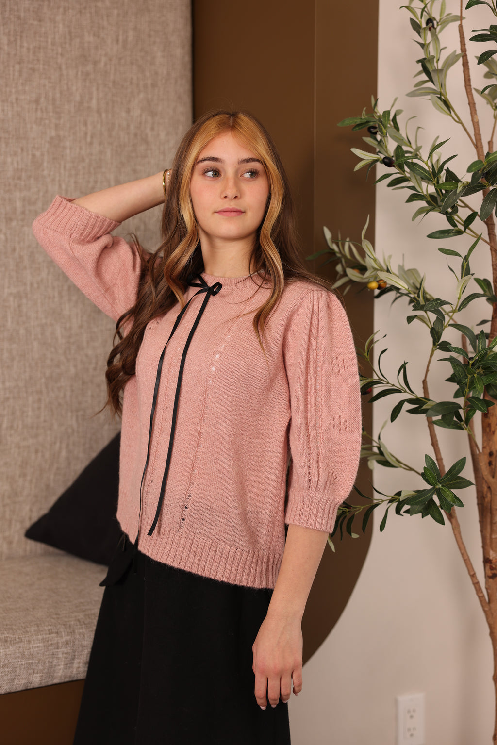 MOHAIR BOW TIE SWEATER